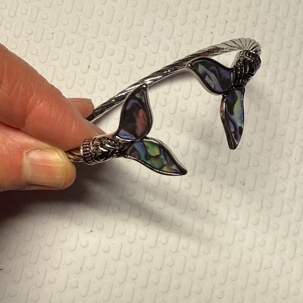 Silver Whale Tail Bracelet with Abalone Inlay